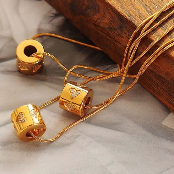 18K Gold Heart Barrel Charm Pendant Necklace for Women - Elegant Layering Jewelry Gift for Valentine's Day, Anniversary & Special Occasions | P282
