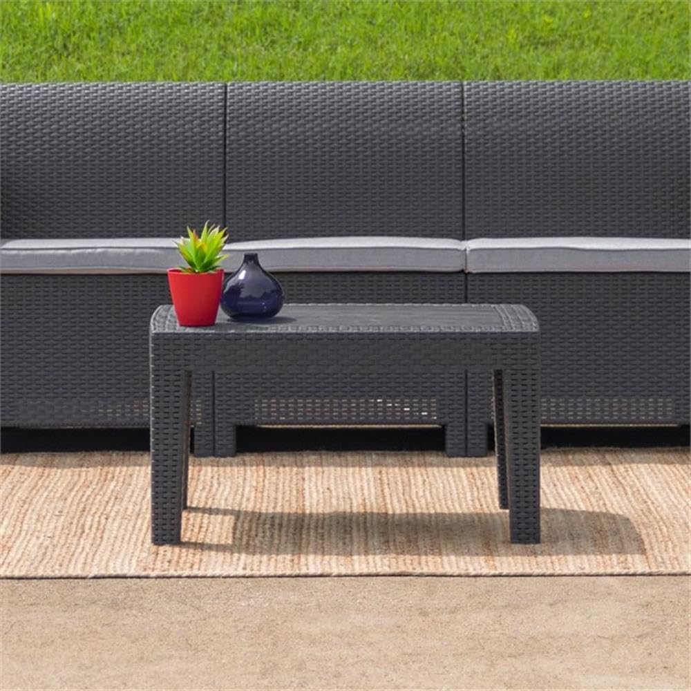 Dark Gray Wicker Plank Top Patio Coffee Table - Outdoor Furniture for Garden, Deck, Poolside & Backyard Relaxation