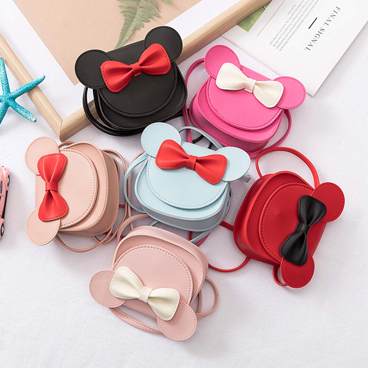 Leprato Cute Crossbody Purse for Little Girls - Bowknot Shoulder Bag & Coin Purse with Adorable Mouse Ear Headband | Perfect for Birthday Gifts, Dress-Up Play, and Everyday Use