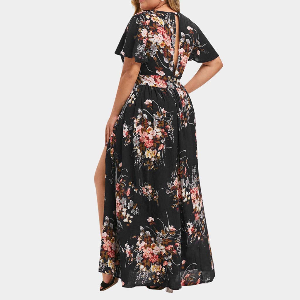 Plus Size Boho Maxi Dress for Women - Elegant Oversized Floral Print Dress with Side Slit | Perfect for Beach Vacations, Summer Parties & Casual Outings