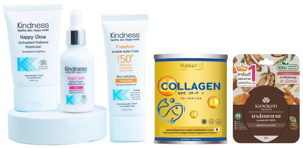 Premium R-8387 Kindness Freedom Invisible Sunscreen Set with 50,000mg Japanese Collagen Tripeptide – Anti-Aging & UV Protection | DHL Express Shipping by Thaigiftshop [Includes Free Tomato Facial Mask] – Perfect for Daily Skincare, Beach Trips & Outdoor Activities