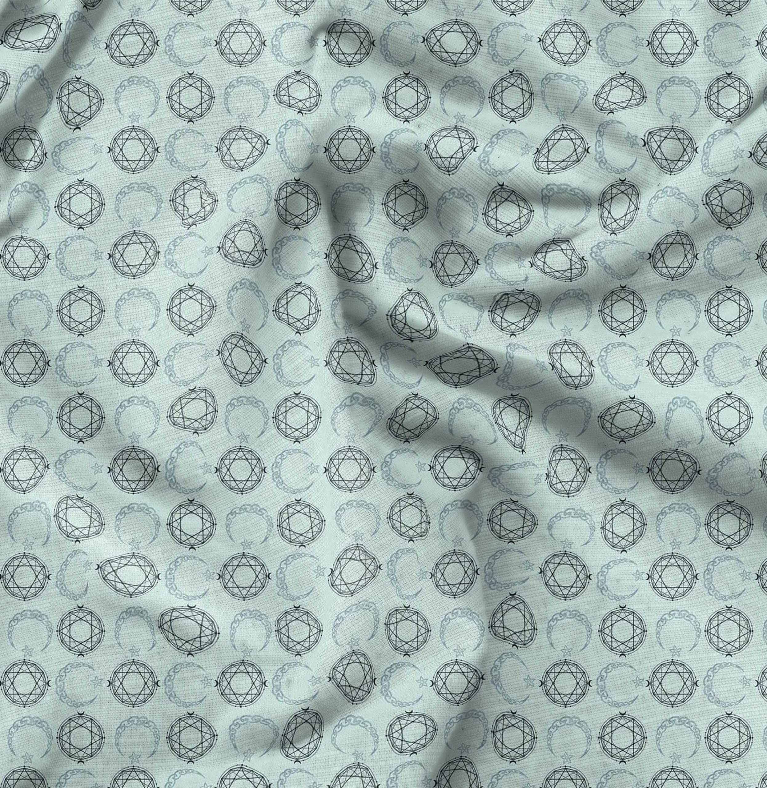 Soimoi Moss Green Georgette Fabric by The Yard - 44 Inch Wide - Star Tetrahedron Geometric Print - Cosmic Whimsical Design for DIY Crafts, Dresses & Home Decor