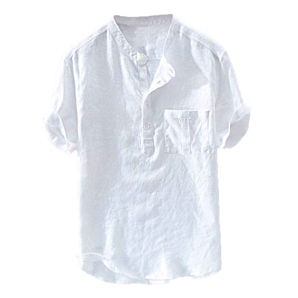 Men's Summer Pure Cotton Hemp Button-Up Short Sleeve T-Shirt - Breathable Casual Shirt for Men in White Size M | Perfect for Beach Outings, Weekend Wear & Summer Travel