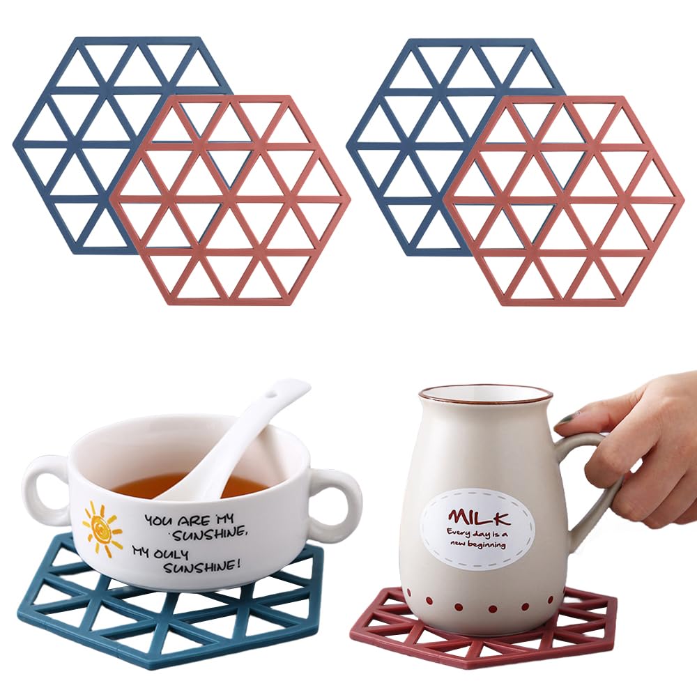 Premium Silicone Table Mats Set of 4 - Heat Resistant Non-Slip Dining Table Mats, Trivets & Coasters for Hot Pots & Bowls - Durable Kitchen Accessories for Dining, Serving & Home Decor