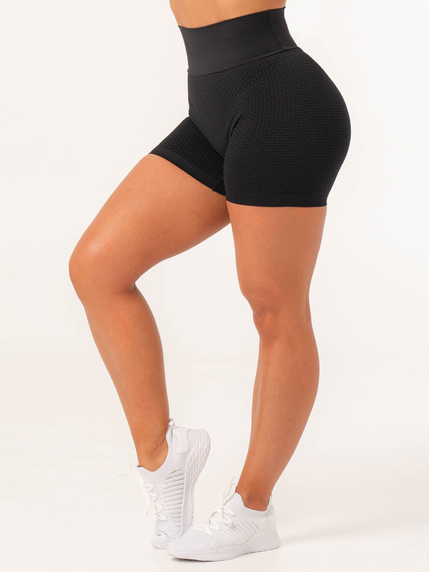 Honeycomb Scrunch Seamless Shorts for Women - High Waisted Yoga Shorts, Workout Running Gym Shorts - Black - Perfect for Yoga, Running & Lounge Wear