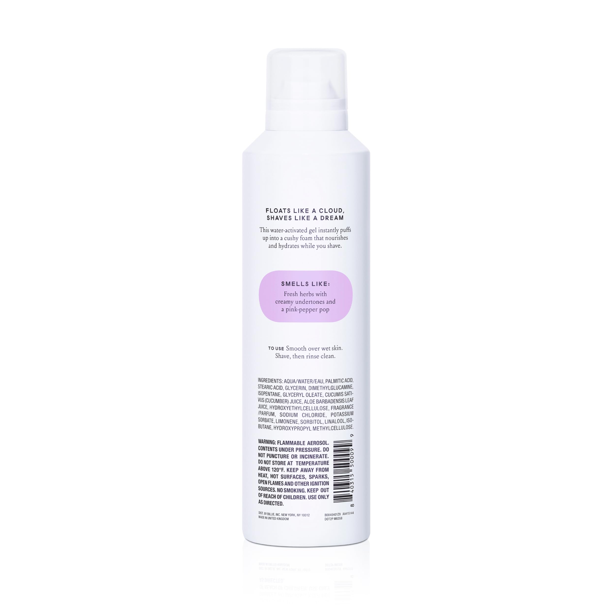 Billie SkyFoam Shave Gel - Lavender Milk Scented Shaving Cream for Women & Men - Water-Activated Foam with Aloe Vera & Cucumber Extract - 6.7 fl oz for Smooth, Close Shave - Perfect for Legs, Underarms & Bikini Area