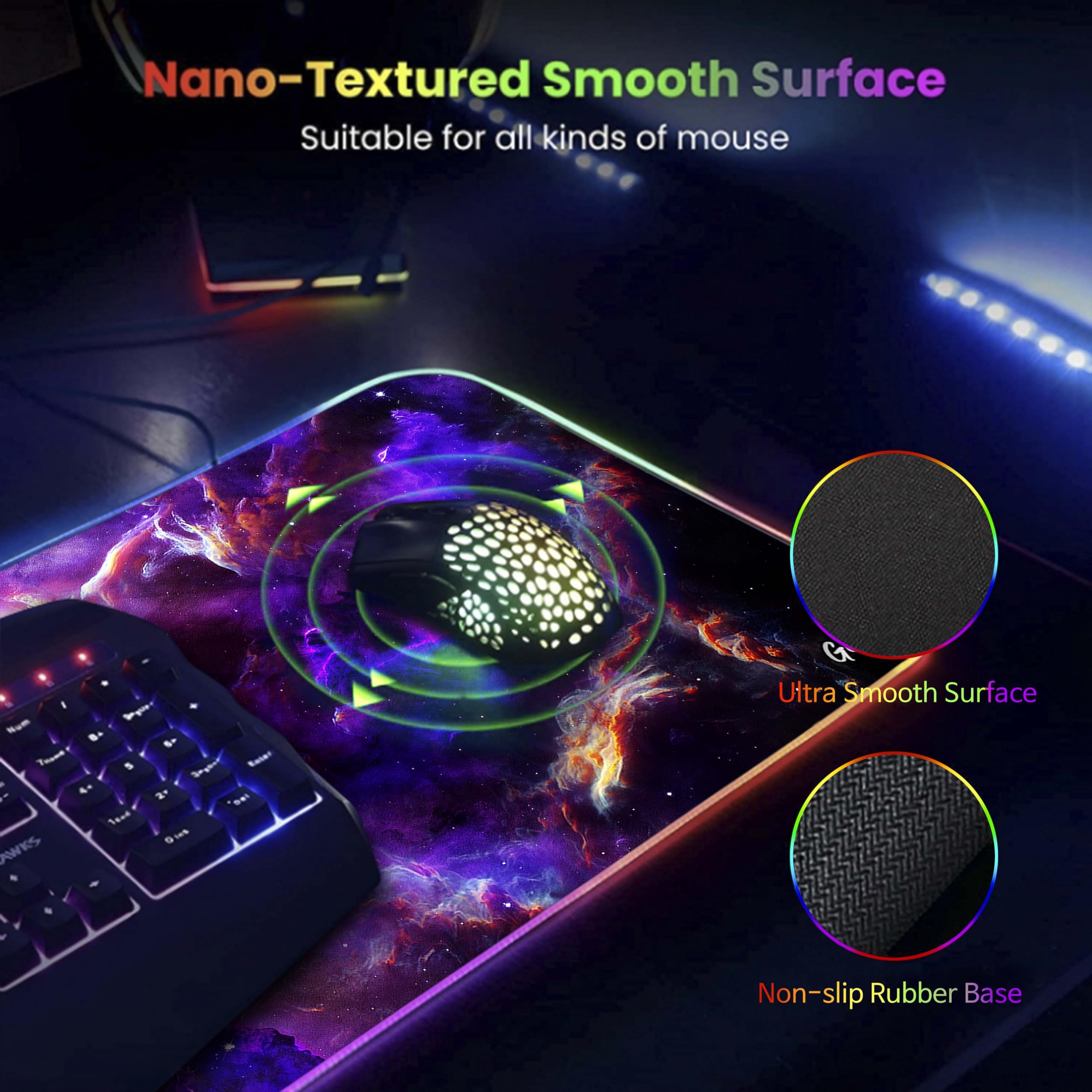 RGB Gaming Mouse Pad - Large 31.5×11.8 Inch LED Mouse Mat with Non-Slip Rubber Base & Water Resistant Surface | Extended Keyboard Pad for PC, Laptop, Office & Gaming Setup | Perfect for Esports, Work & Home Computer Use