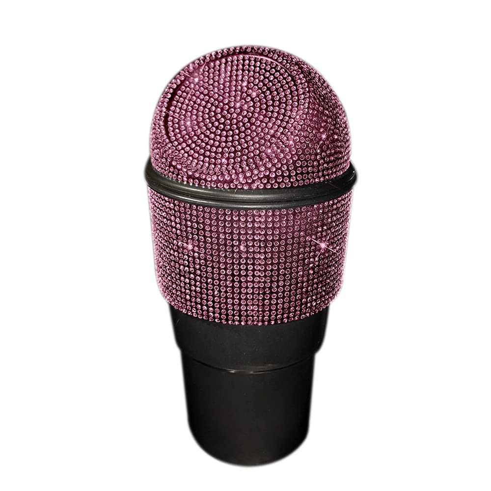 Sparkly Rhinestone Car Trash Can with Lid - Auto Garbage Bin for Car, Home, Office, Kitchen & Bedroom - Pink Glitter Trash Container | Perfect for Road Trips, Daily Commute & Home Organization