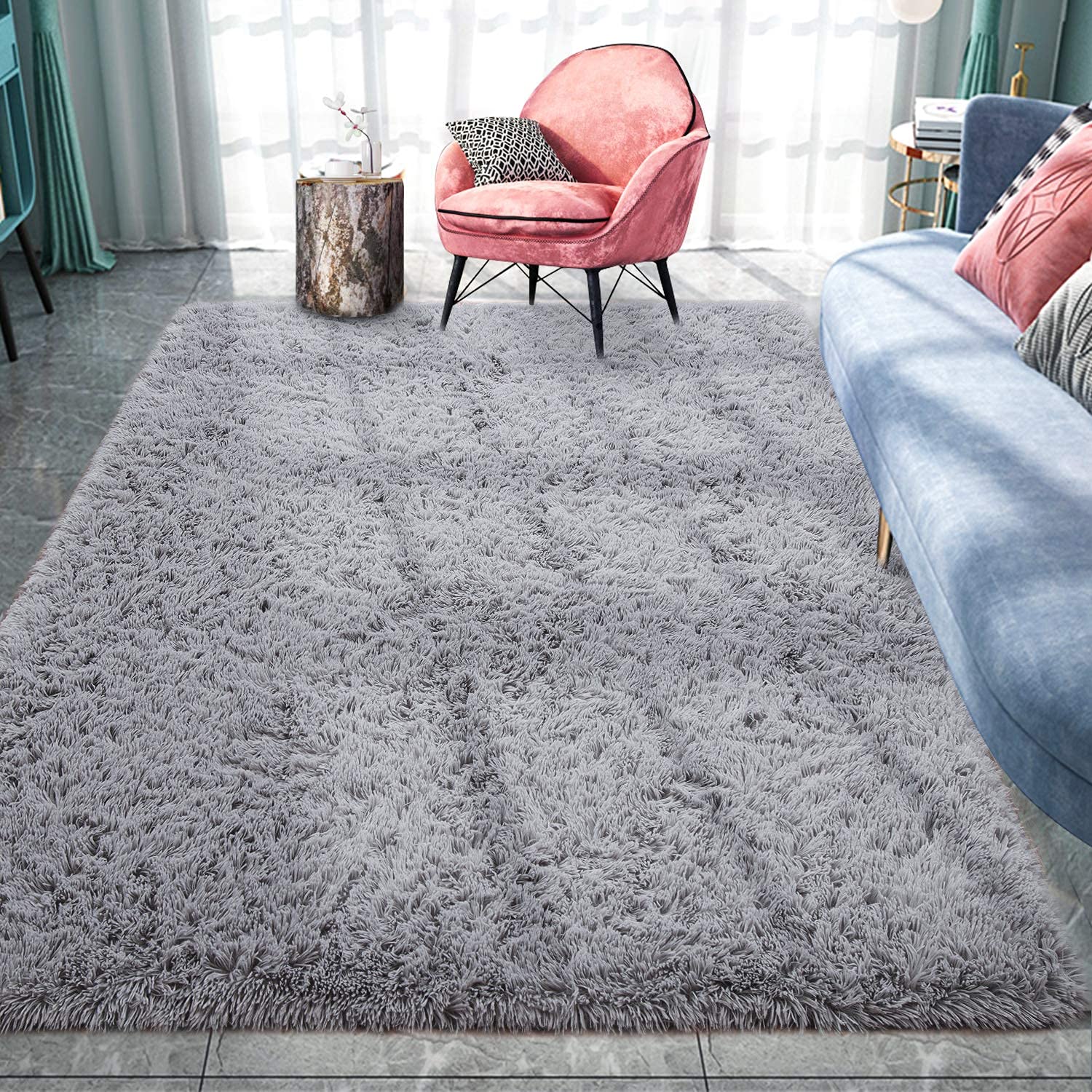 **Soft Fluffy Area Rugs for Bedroom & Living Room - Grey Shag Plush Furry Carpet for Kids Room, Nursery, Home Decor - 5x8 Feet - Cozy & Warm for Winter, Perfect for Family Gatherings & Playtime**