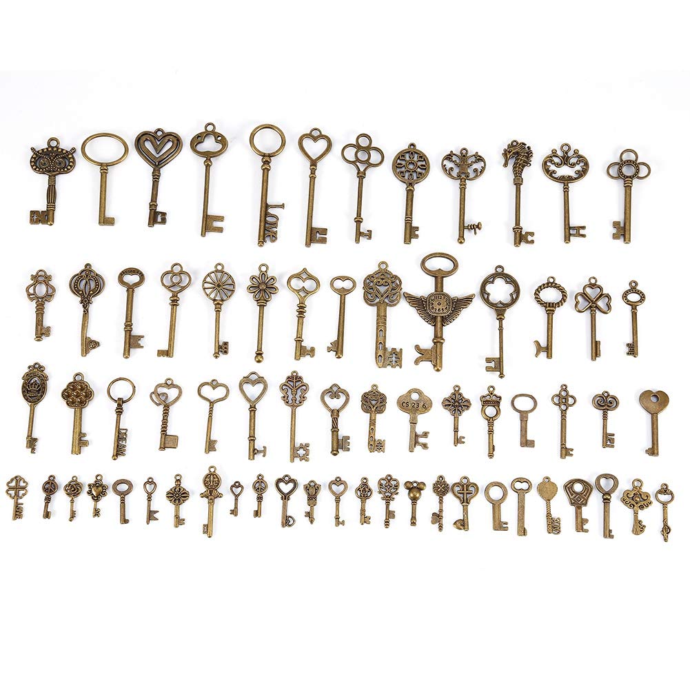 Vintage Bronze DIY Key Set - 69 Unique Retro Keys for Jewelry Making, Anklets, Bracelets & Necklaces | Handmade Craft Supplies for Bohemian & Steampunk Style Accessories
