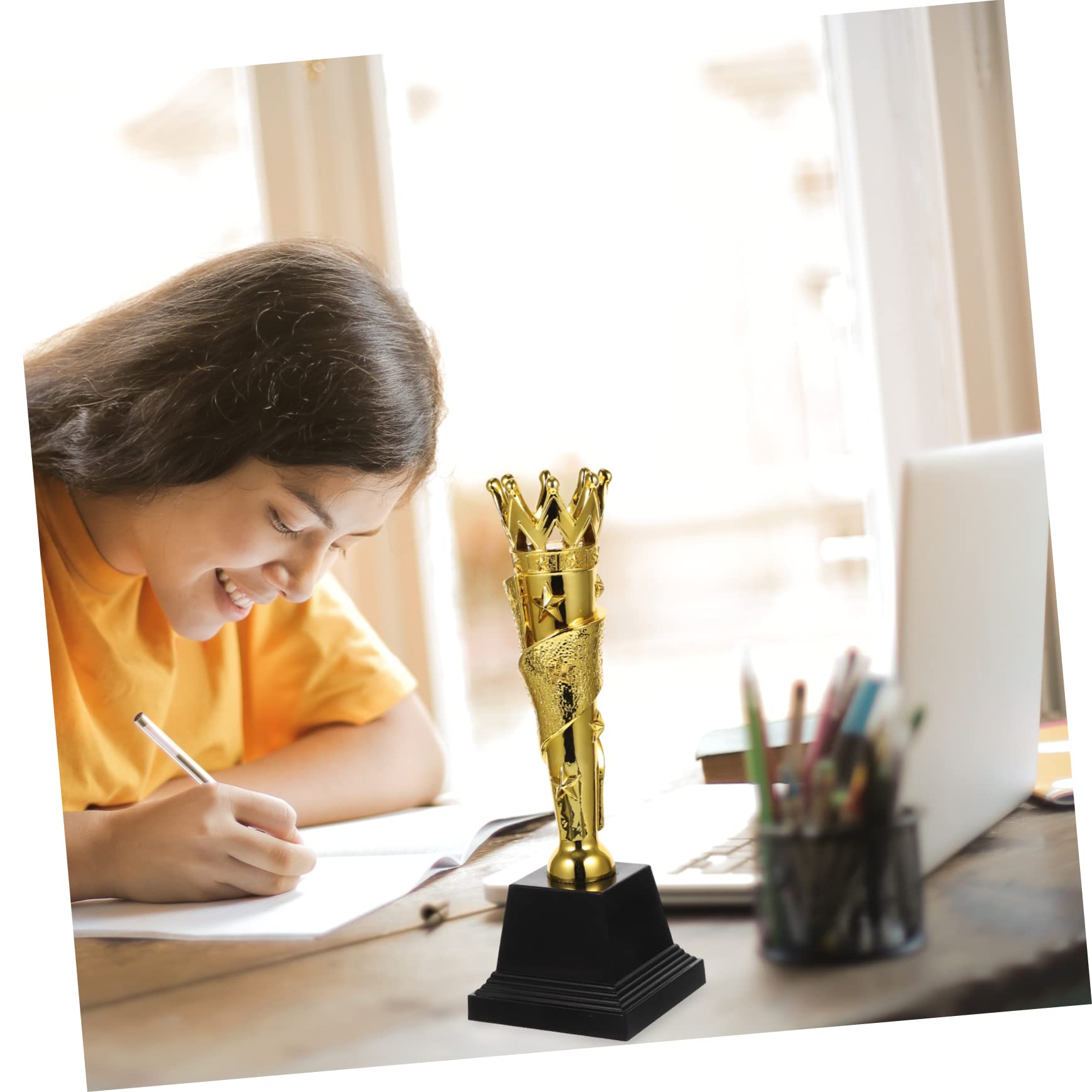 SUPVOX 2 Pack Small Gold ABS Plastic Trophies for Kids - Perfect for School Awards, Sports Achievements & Classroom Incentives