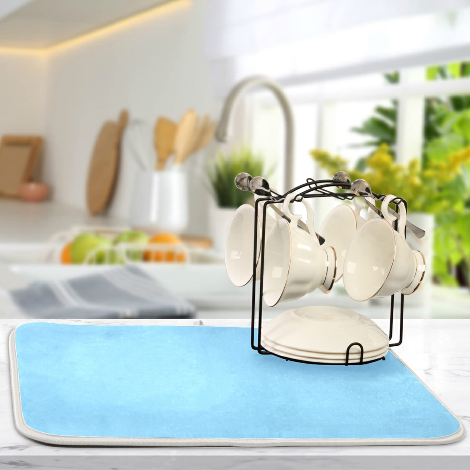 Light Blue XL Dish Drying Mat - 18x24 Inch Large Microfiber Kitchen Counter Mat - Heat Resistant Dish Drainer Pad for Dishes & Cookware - Perfect for Kitchen Countertops, Sink Areas & Dining Table Decor