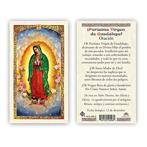 Our Lady of Guadalupe Laminated Spanish Prayer Cards - Religious Holy Cards for Devotion, Gifts & Catholic Worship