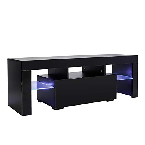 Modern TV Stand with LED Lights - Wooden Entertainment Center with Drawers & Shelves for Living Room, Bedroom - Media Storage Console Cabinet (Black) - Perfect for Home Theater Setup & Living Room Organization