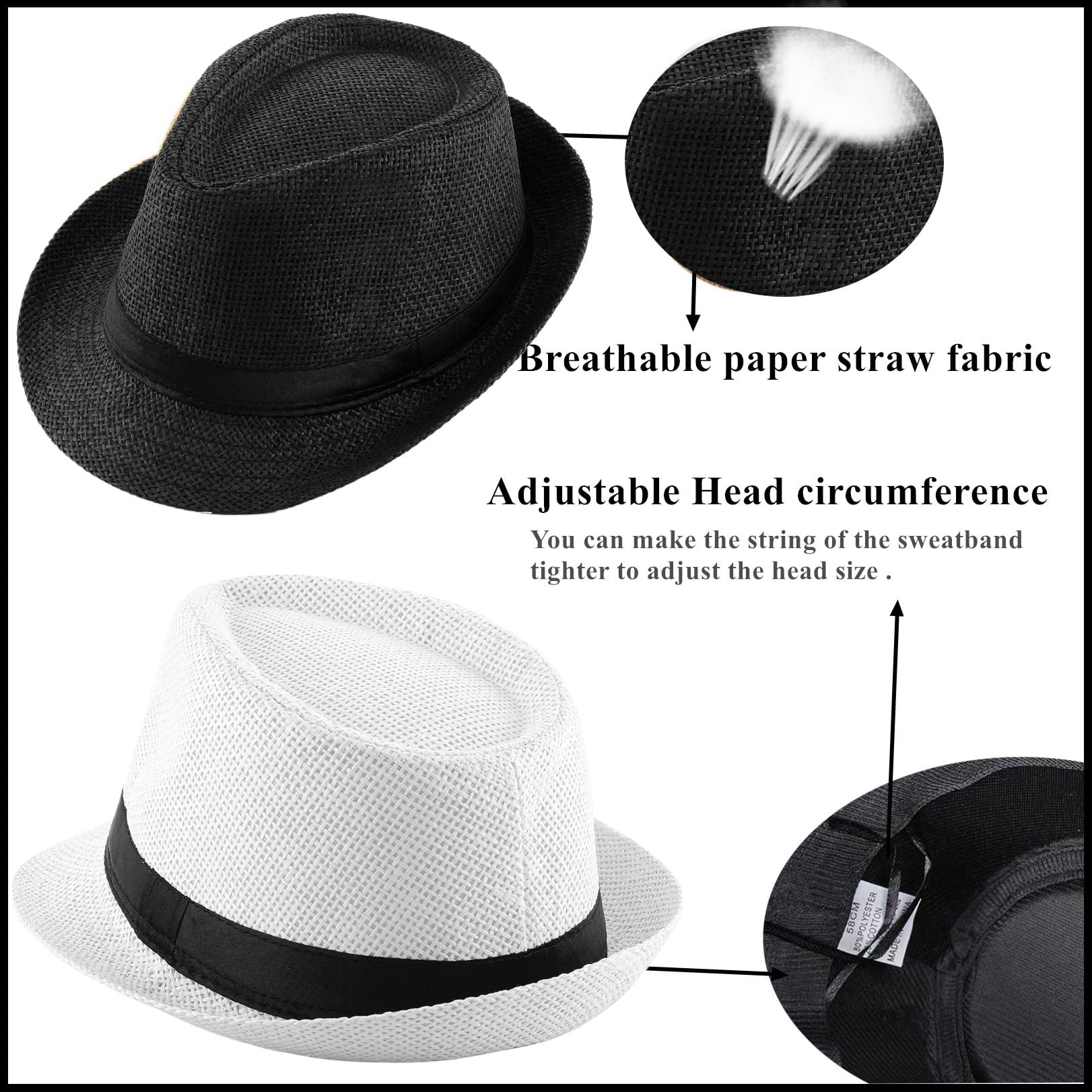 2 Pack Straw Fedora Hats for Men & Women - Breathable Short Brim Summer Beach Hat, Lightweight Panama Sun Hat for Outdoor, Travel, Vacation & Pool Party