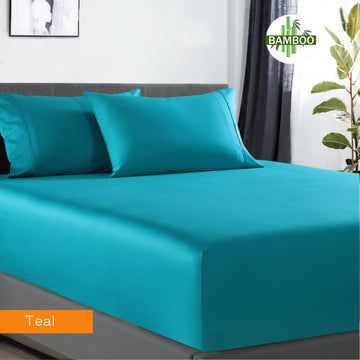 400 Thread Count Bamboo Cotton King Single Fitted Sheet with 2 Pillowcases - Soft & Breathable Bedding Set in Teal - Perfect for Guest Rooms, Dorms & Cozy Bedrooms