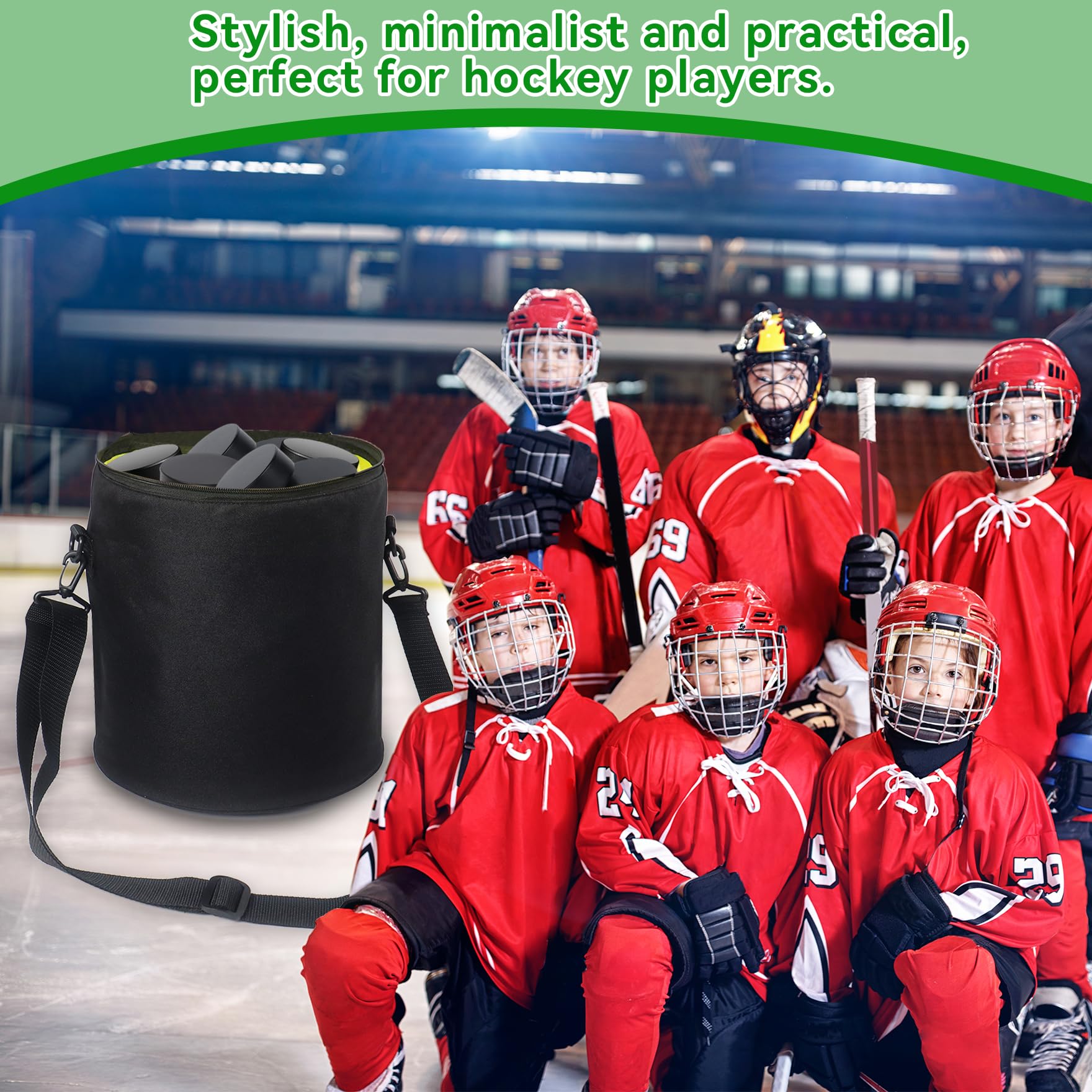 Klmnop Waterproof Hockey Puck Bag - Adjustable Shoulder Strap Carrier Holds 50 Pucks | Durable Equipment Storage for Hockey Pucks & Accessories | Perfect for Practice, Games & Travel