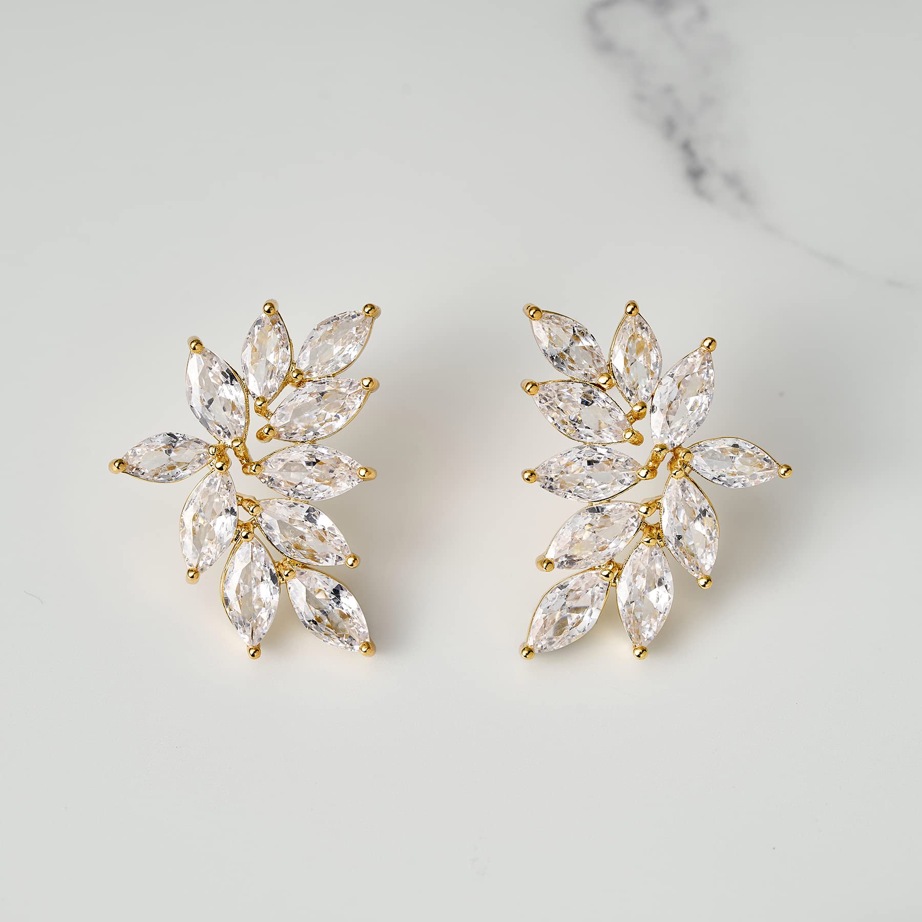 SWEETV Marquise Cubic Zirconia Rhinestone Cluster Earrings for Women - Elegant Bridal Wedding Jewelry for Bride & Bridesmaids, Perfect for Prom, Anniversary & Special Occasions