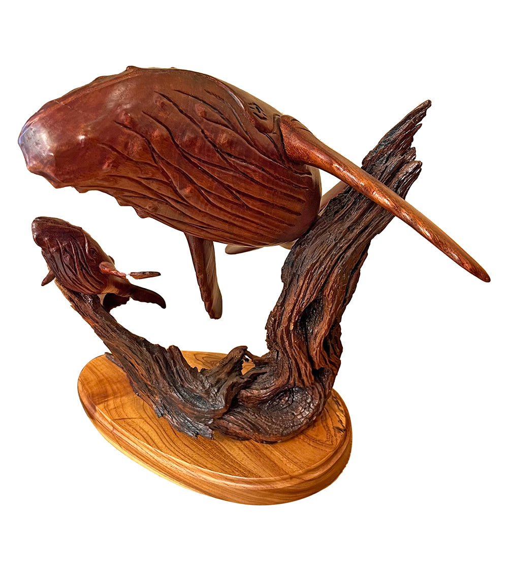 Handcrafted Koa Wood Sculpture - 'Under the Shadow of Her Wing' - Hawaiian Art Decor for Home & Office | Unique Gift Idea for Nature Lovers