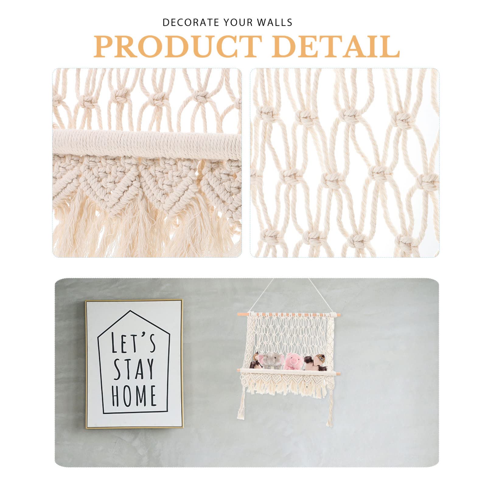 FOMIYES Wooden Wall Shelf Set - Macrame Tapestry Storage Rack, Flower Pot Holder, Magazine Stand, Doll Display Shelf for Bedroom Decor | Perfect for Boho Home, Nursery, Living Room Wall Organization