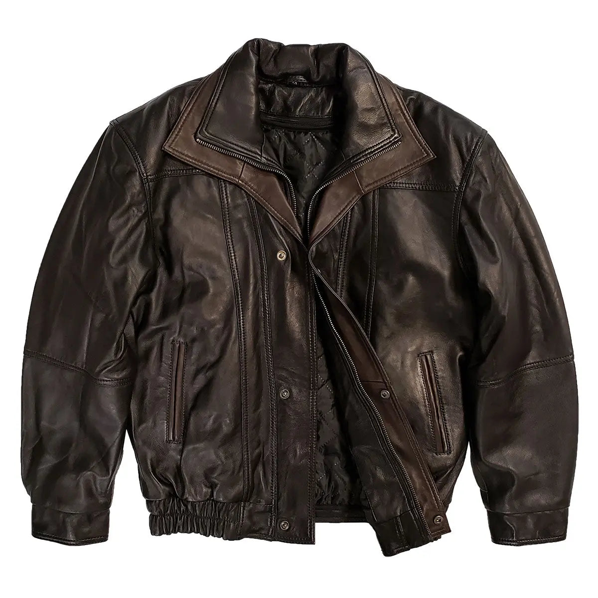 BOL Men's Double Collar Genuine Leather Bomber Jacket - Stylish Vintage Aviator Coat for Casual Wear & Night Out