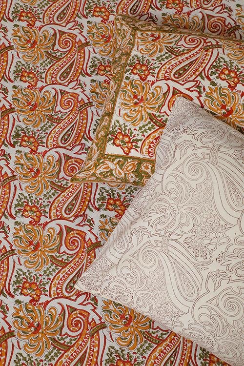 Blooming Red Handblock Printed Cotton Bedsheet - 100% Pure Cotton Queen Size Bed Sheet Set with Traditional Indian Block Print | Perfect for Bohemian & Ethnic Home Decor, Guest Room Bedding, and Unique Gift Ideas