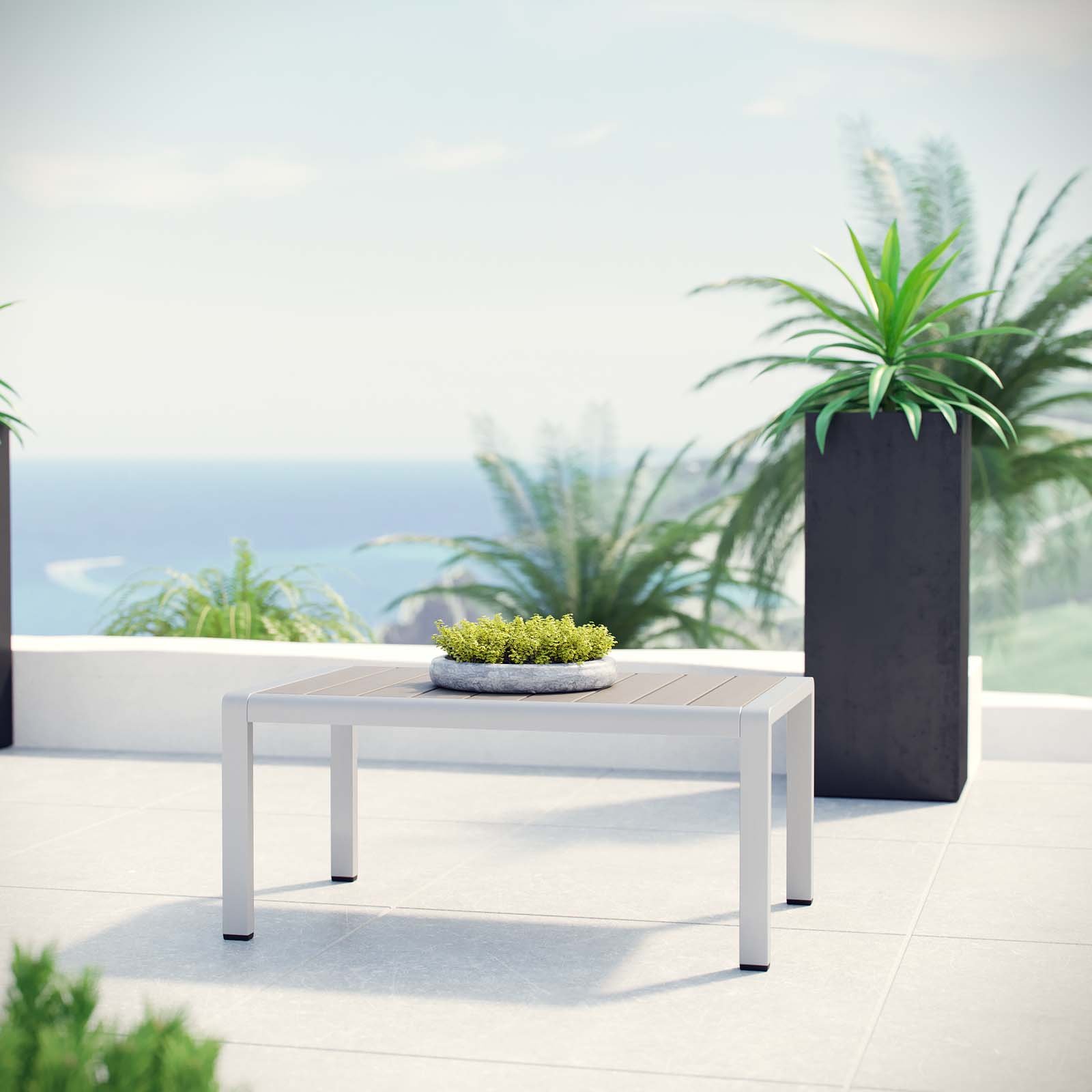 Modway Shore Silver Gray Aluminum Outdoor Patio Coffee Table - Weather-Resistant & Durable for Poolside, Garden, and Deck Use