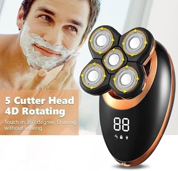 5-in-1 Electric Shaver for Men - Waterproof Beard Trimmer & Nose Hair Clipper with 5D Floating Blades & LCD Display - Perfect for Travel, Grooming Kits & Daily Shaving Routine