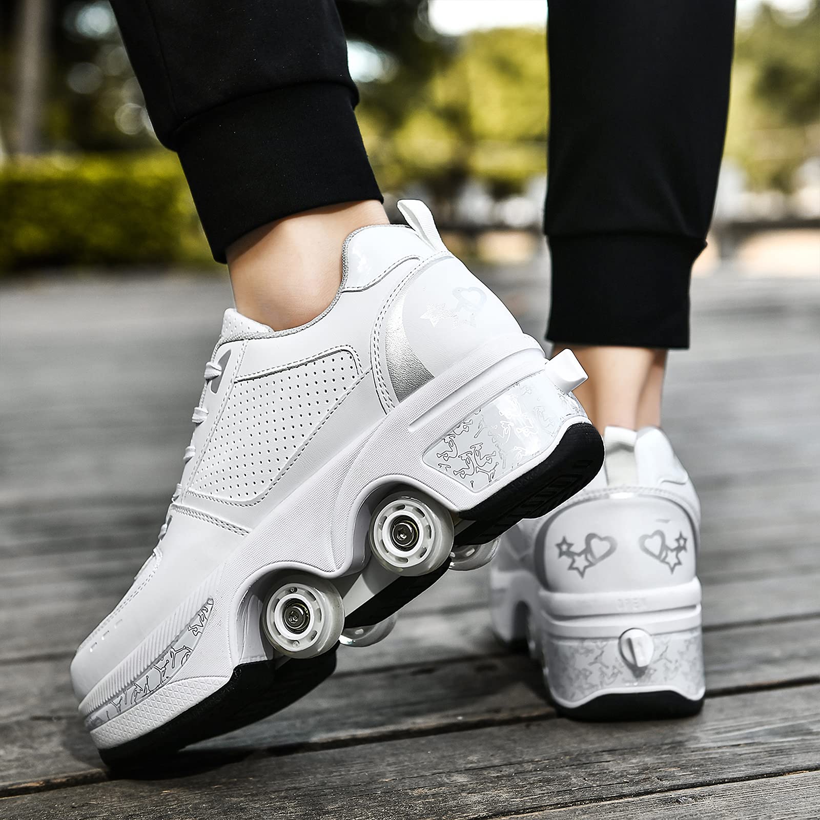 Double-Row Deform Wheel Automatic Walking Shoes - Men's & Women's Roller Sneakers for Outdoor Sports | Perfect for Skating, Commuting & Fitness