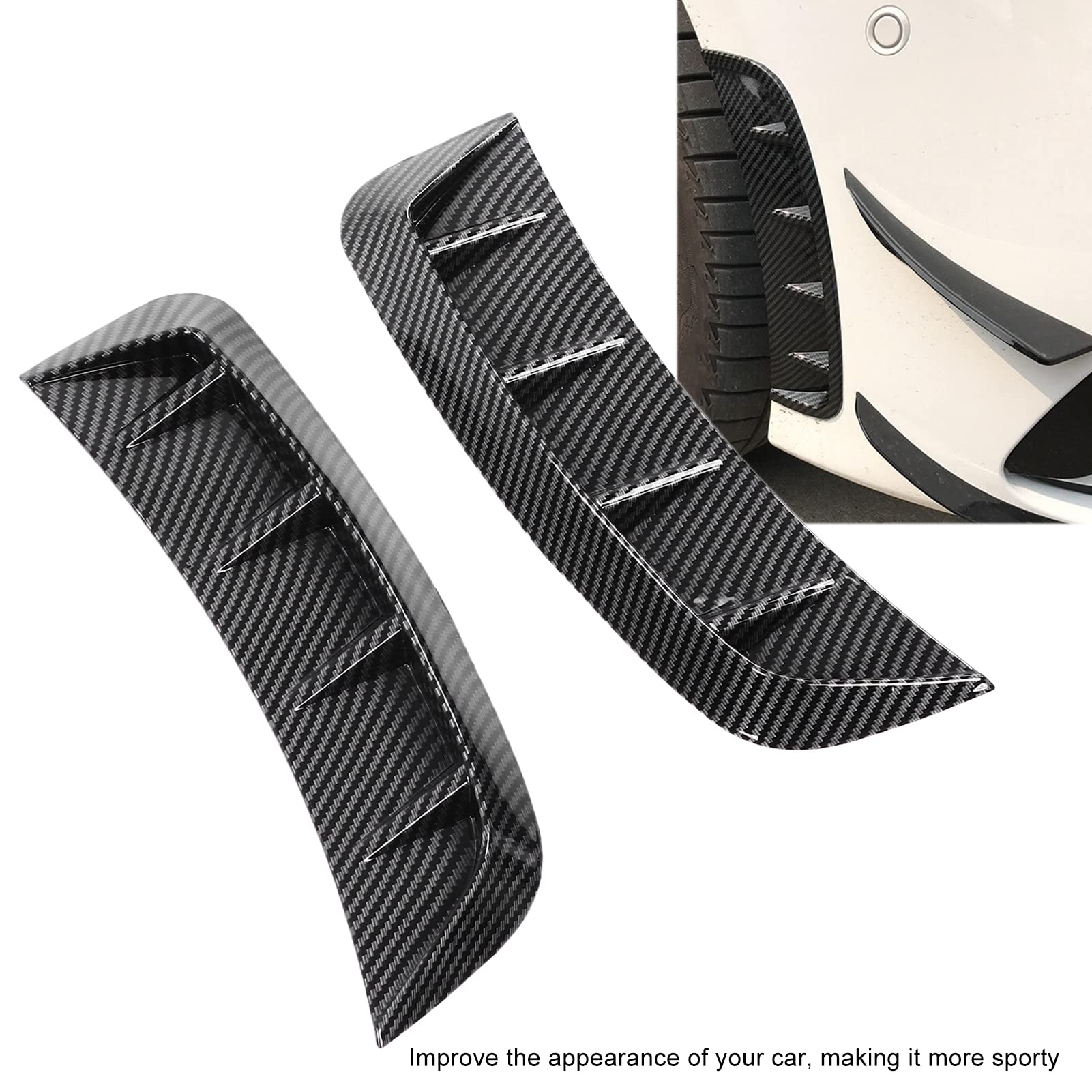2Pcs Universal ABS Carbon Fiber Automotive Side Vent Trim Strips - 2.3x9.6in Waterproof Self-Adhesive Air Wing Decoration for Car Front Bumper & Side Marker | Enhances Vehicle Appearance & Aerodynamics