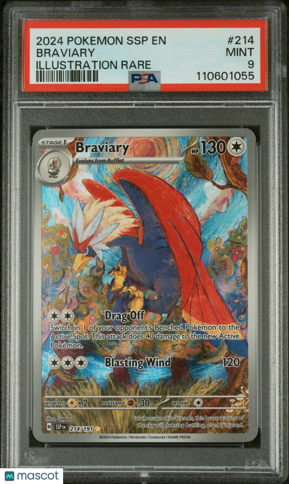2024 Pokemon Surging Sparks Braviary Illustration Rare PSA 9 214/191 - Collectible Trading Card for Pokemon Fans, Gaming Enthusiasts & Card Collectors - Perfect for Display, Trading & Investment