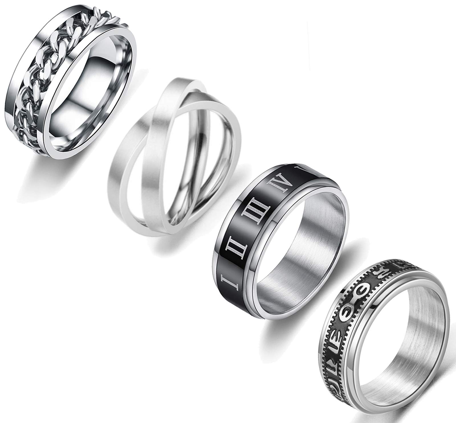 Anxiety Relief Spinner Rings for Women & Men - Rotatable Fidget Band Rings with Heartbeat & Roman Numerals Design - Stress Relief & Focus Aid for ADHD, Anxiety, and Office Work