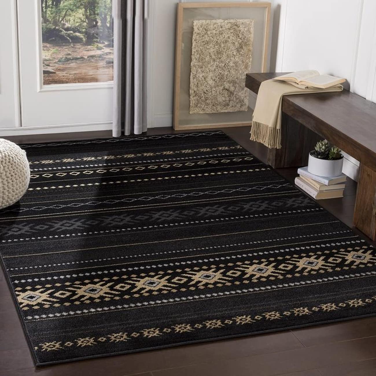 Mark&Day 7x9 Creston Rustic Black Area Rug - Soft Black Beige Carpet for Living Room, Bedroom, Kitchen - 6'7