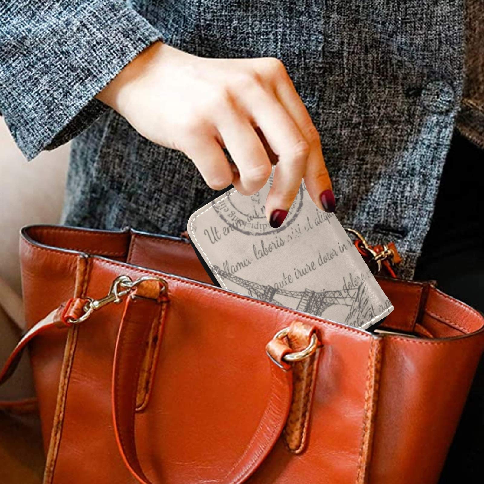 RFID Blocking Credit Card Holder Wallet for Women - Vintage Eiffel Tower Design, Genuine Microfiber Leather with Secure Zipper Closure | Perfect for Travel, Daily Use & Contactless Payment Protection