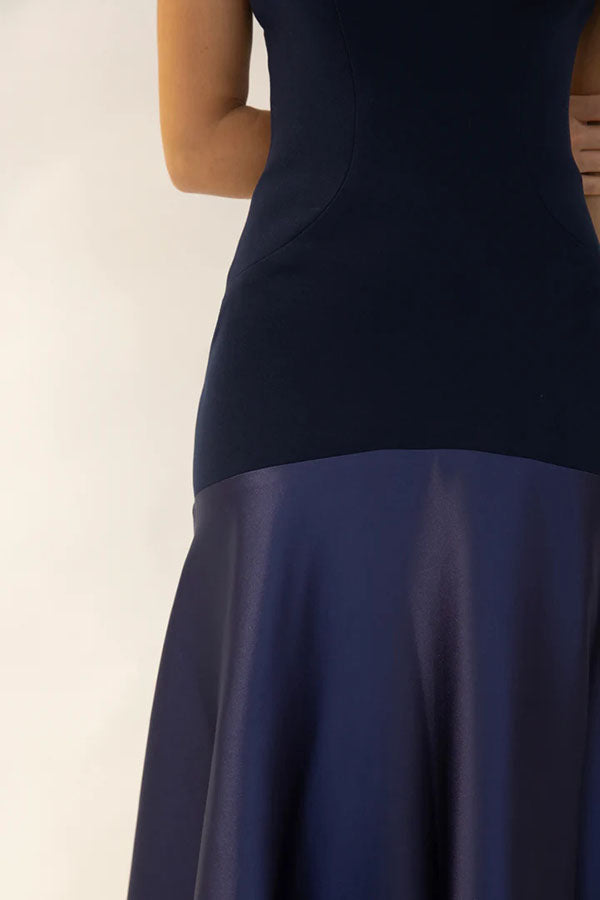 Timeless Elegance Satin Patchwork Strapless Flare Gown Maxi Dress for Women | Formal Evening Gown for Prom, Wedding, Red Carpet Events