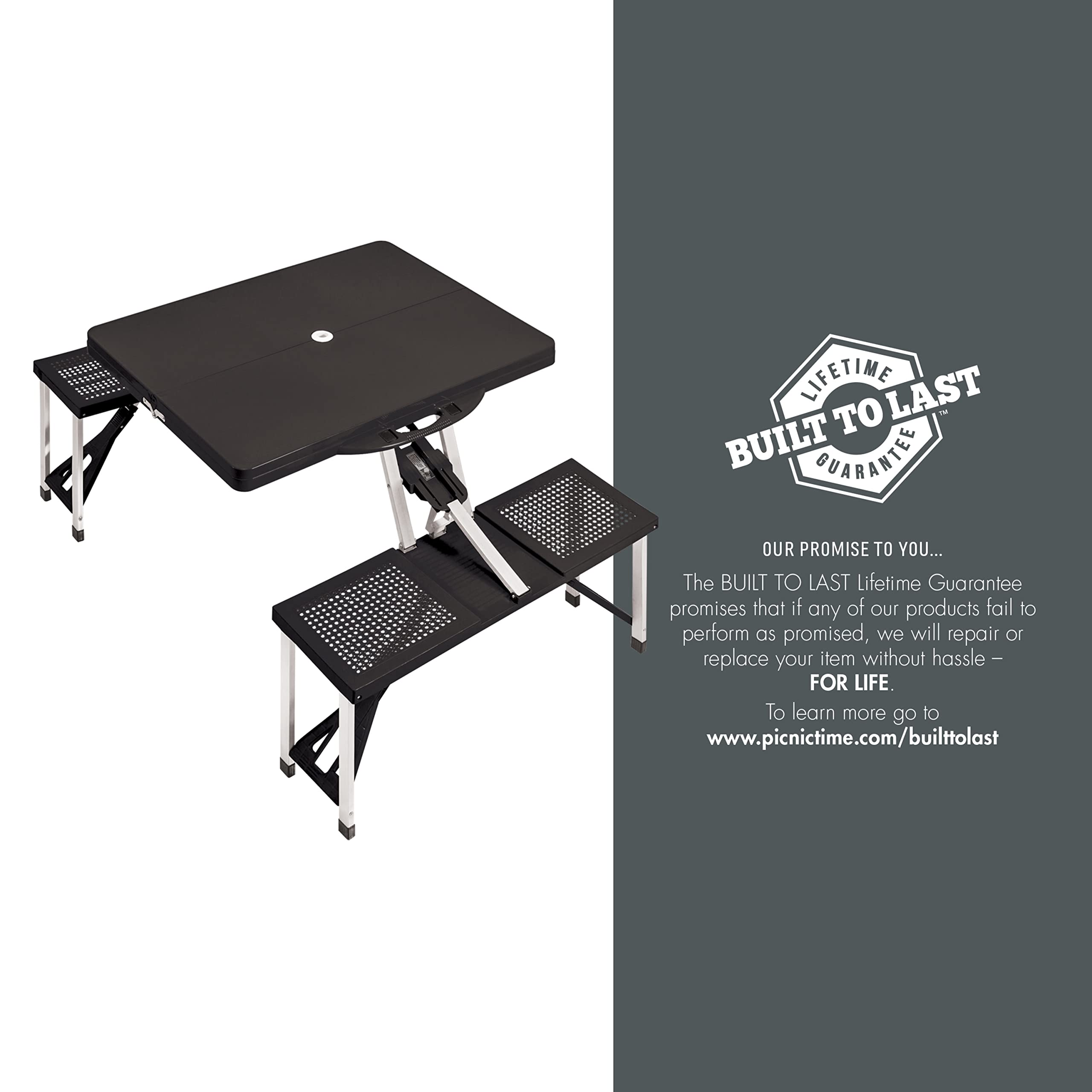 PICNIC TIME Portable Folding Picnic Table with Umbrella Hole - Lightweight Camping Table for Outdoor, Beach, Backyard & Tailgating Parties - Compact Foldable Design for Easy Storage & Transport