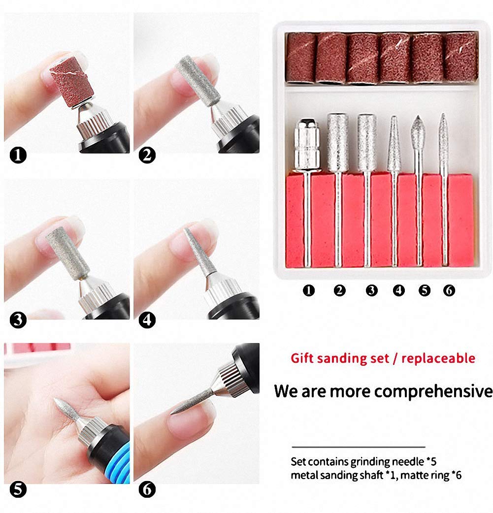 Professional Electric Nail Drill Kit - Rechargeable Manicure & Pedicure Machine with 6 Attachments for Acrylic Nails, Gel Polish Removal & Toe Care | Perfect for Home Salon, Nail Artists & DIY Beauty Enthusiasts