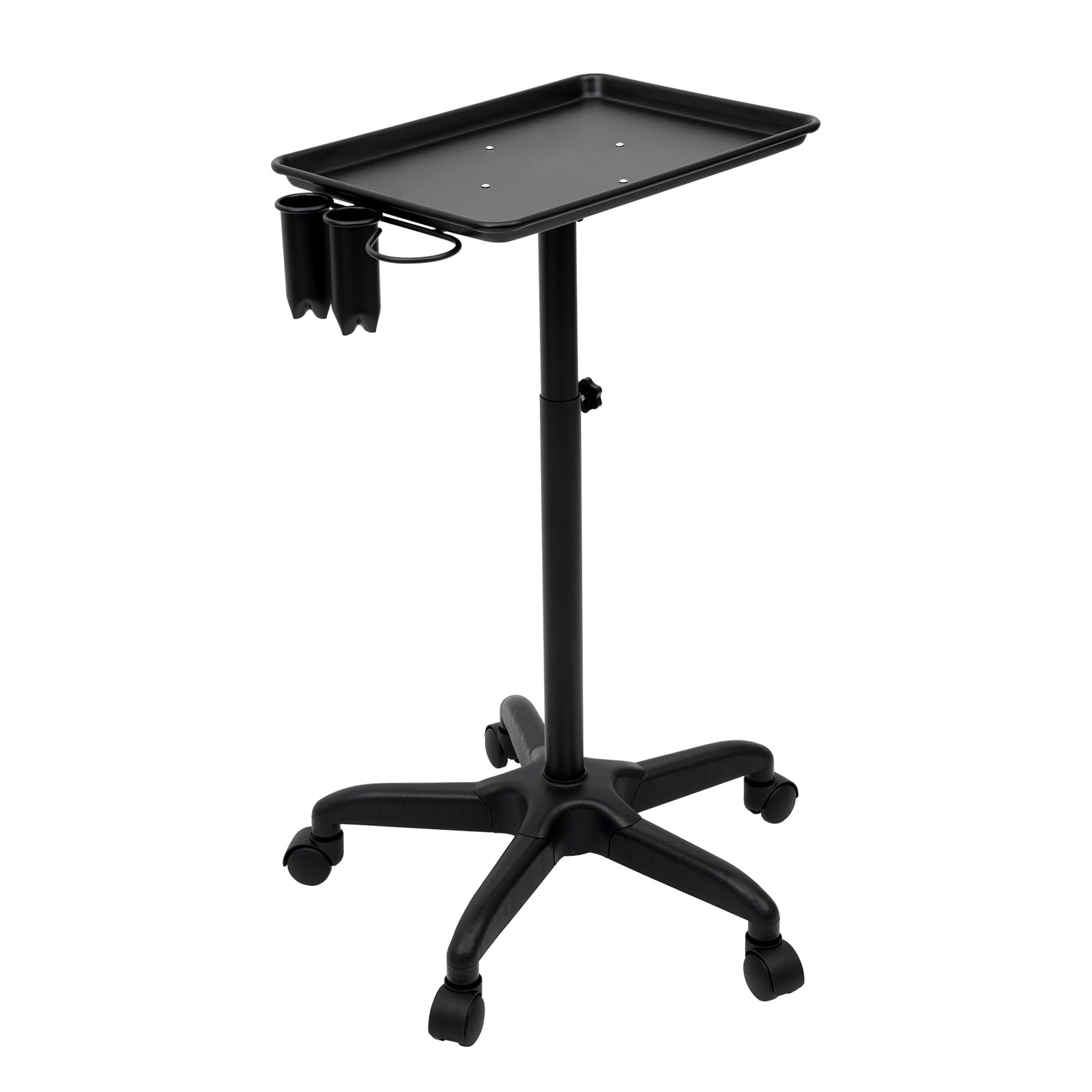 Adjustable Height Mobile Rolling Tray - Salon & SPA Cart with Shelf for Hairdressing, Tattoo Equipment & Medical Instrument Storage - Perfect for Beauty Salons, Tattoo Studios & Medical Clinics (Black)