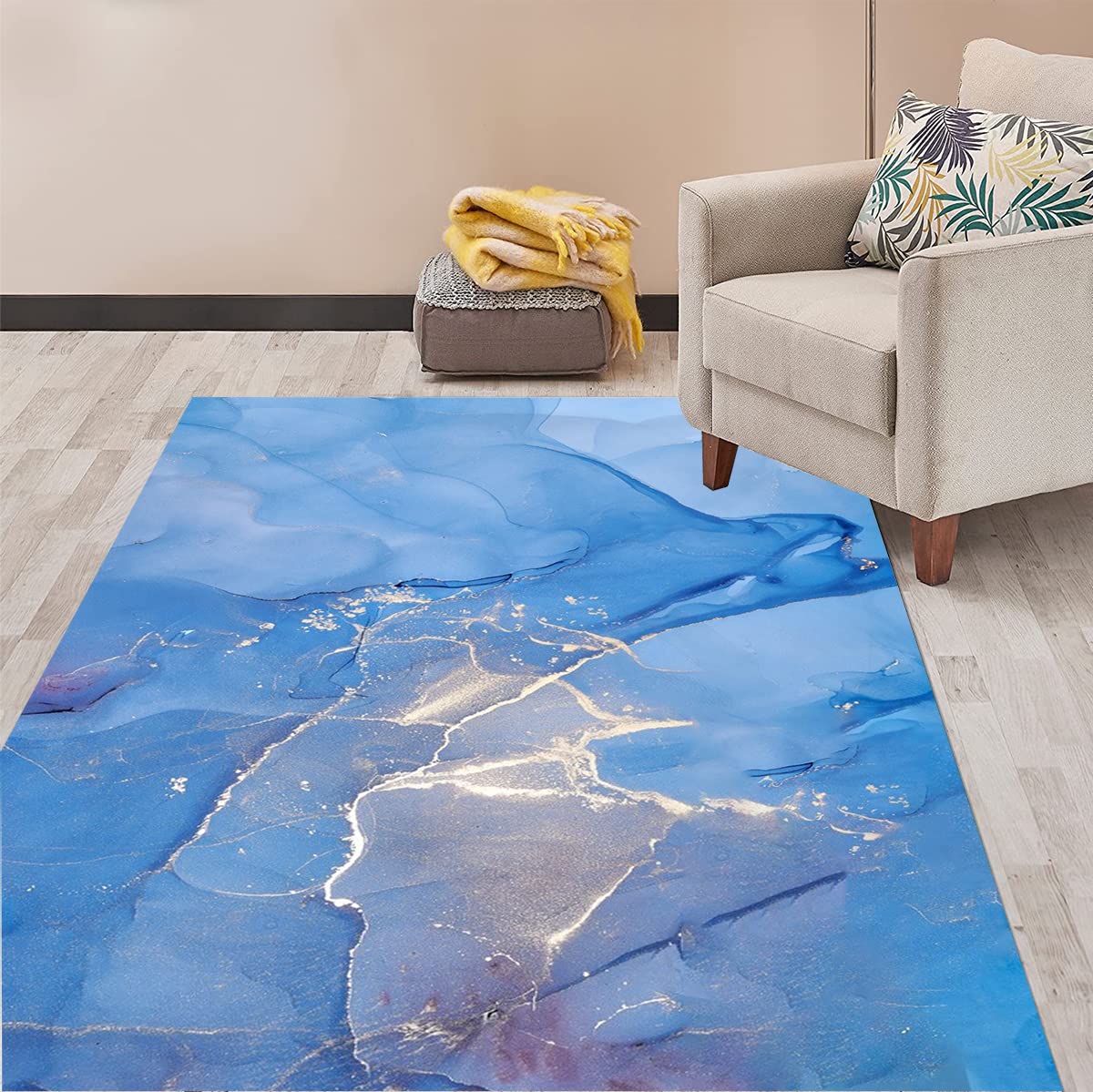 Turquoise Gold Marble Abstract Area Rug 6x9 Feet - Soft Bohemian Chic Carpet for Living Room, Bedroom, Dining Table | Washable Indoor/Outdoor Rug for Home Office, Kitchen, Laundry Runner | Perfect for Boho Decor, Cozy Spaces & High-Traffic Areas