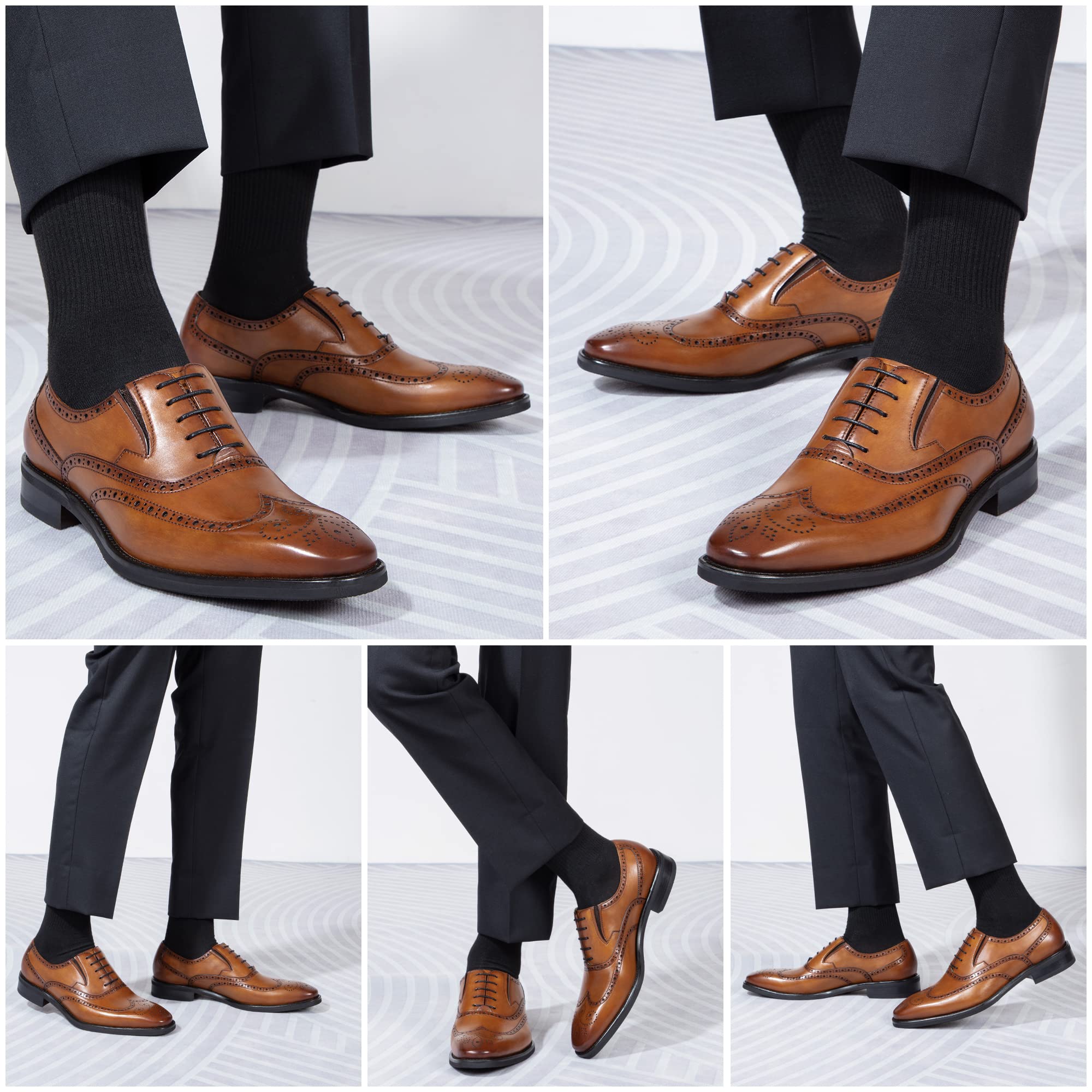 Men's Oxford Dress Shoes - Classic Low Heel Leather Brogue Wingtip Formal Shoes for Business, Office & Wedding | Gatsby Style Black Leather Shoes for Professional & Special Occasions