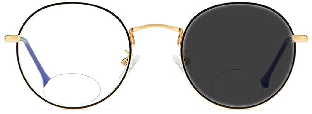 Photochromic Bifocal Reading Glasses for Men - Transition Sunglasses with Metal Frame, Round Lens Design, Anti-Glare & UV Protection - Perfect for Reading, Driving, and Outdoor Activities