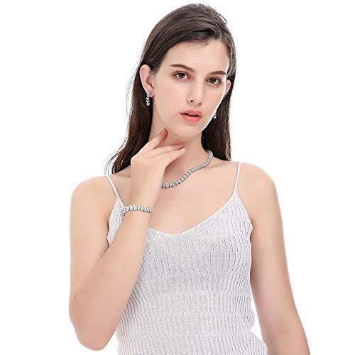 Matashi Rhodium Plated Cubic Zirconia (CZ) Jewelry Set for Women - Elegant Earrings, Bracelet & Necklace Set | Perfect for Parties, Weddings & Special Occasions