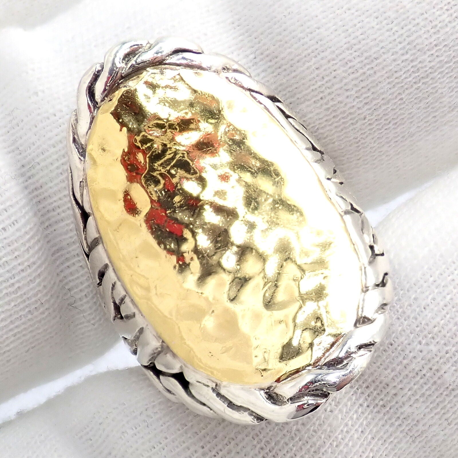 John Hardy JH Silver 22k Yellow Gold Classic Palu Saddle Cocktail Ring - Size 7 | Elegant Jewelry for Women, Perfect for Parties, Weddings & Special Occasions