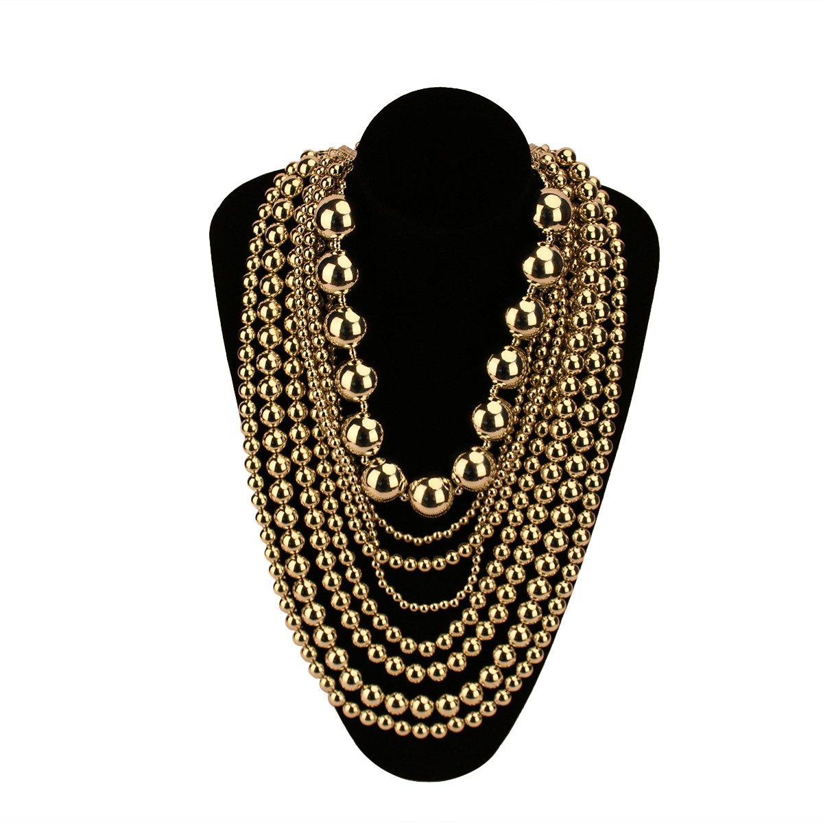 Elegant Multi-Strand Pearl Bib Necklace for Women - Chunky Beaded Statement Jewelry Set with Earrings (Gold) | Perfect for Weddings, Parties & Special Occasions