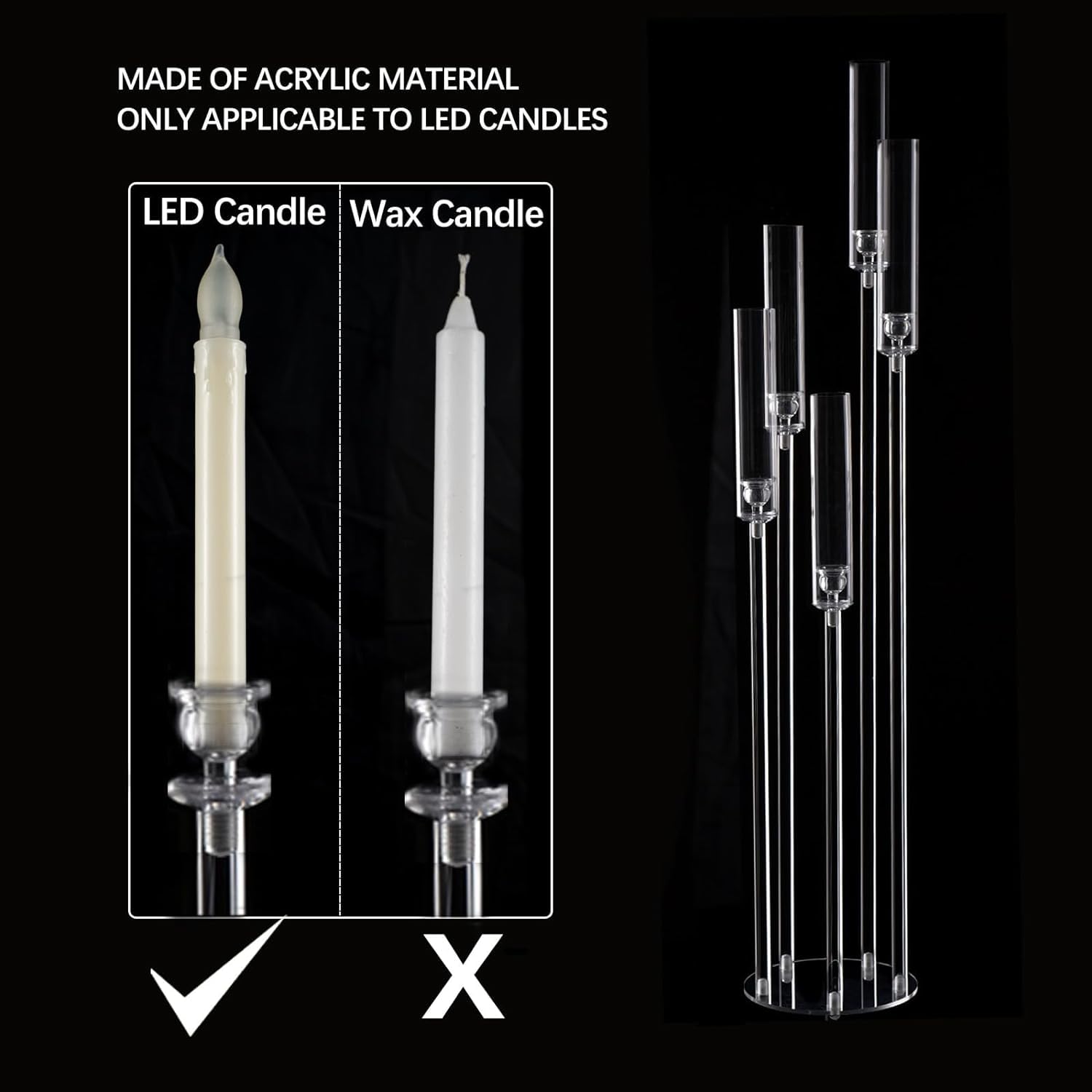4Pcs Clear Acrylic 5-Arm Candelabra - 45.7 Inch Tall Floor Candle Holders for Wedding, Birthday Party & Home Decoration - Fits 0.8