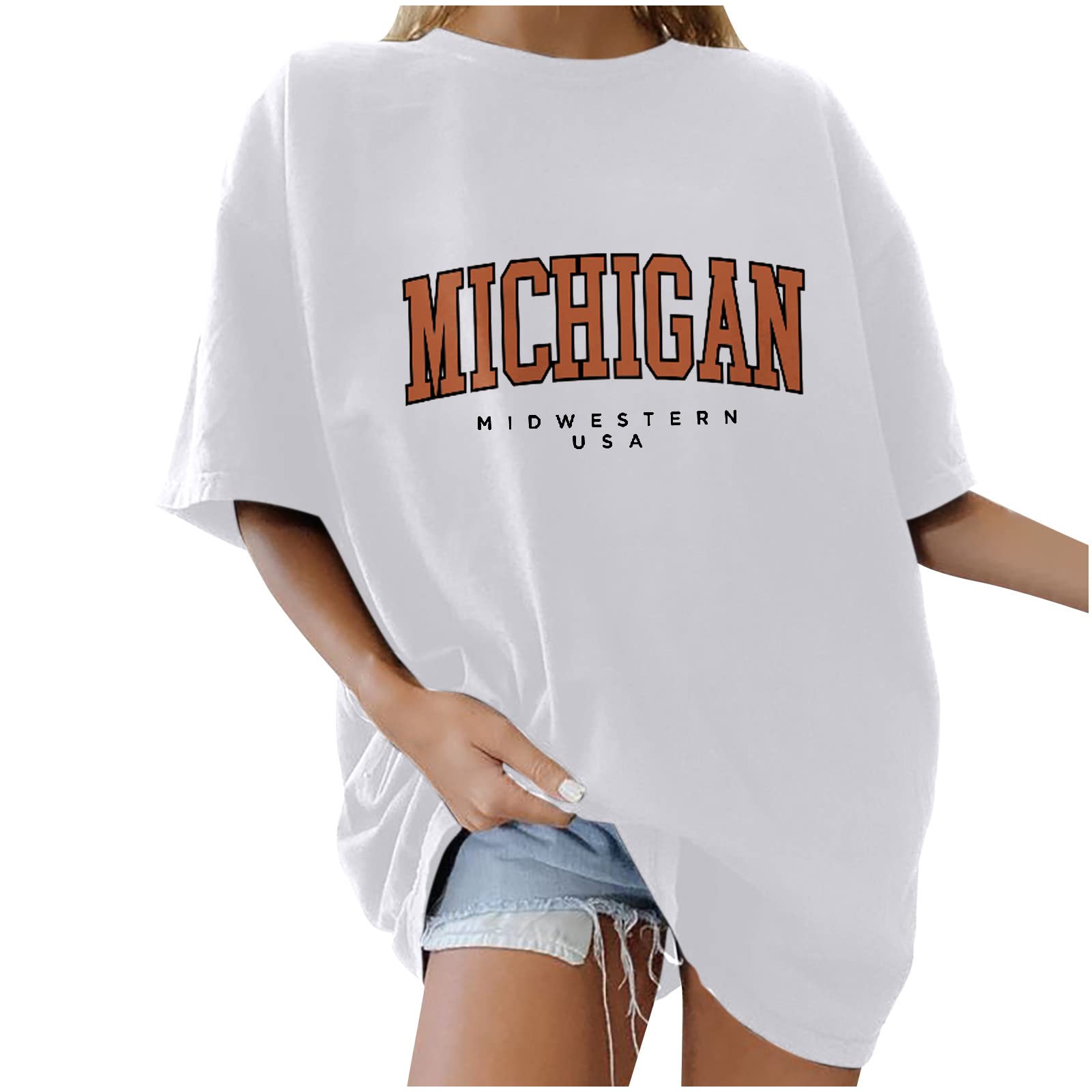 Funny Michigan Midwestern USA T-Shirts for Women - Short Sleeve Graphic Tees with Inspirational Sayings & Letter Prints | Casual Wear, Gift Ideas & Everyday Outfits
