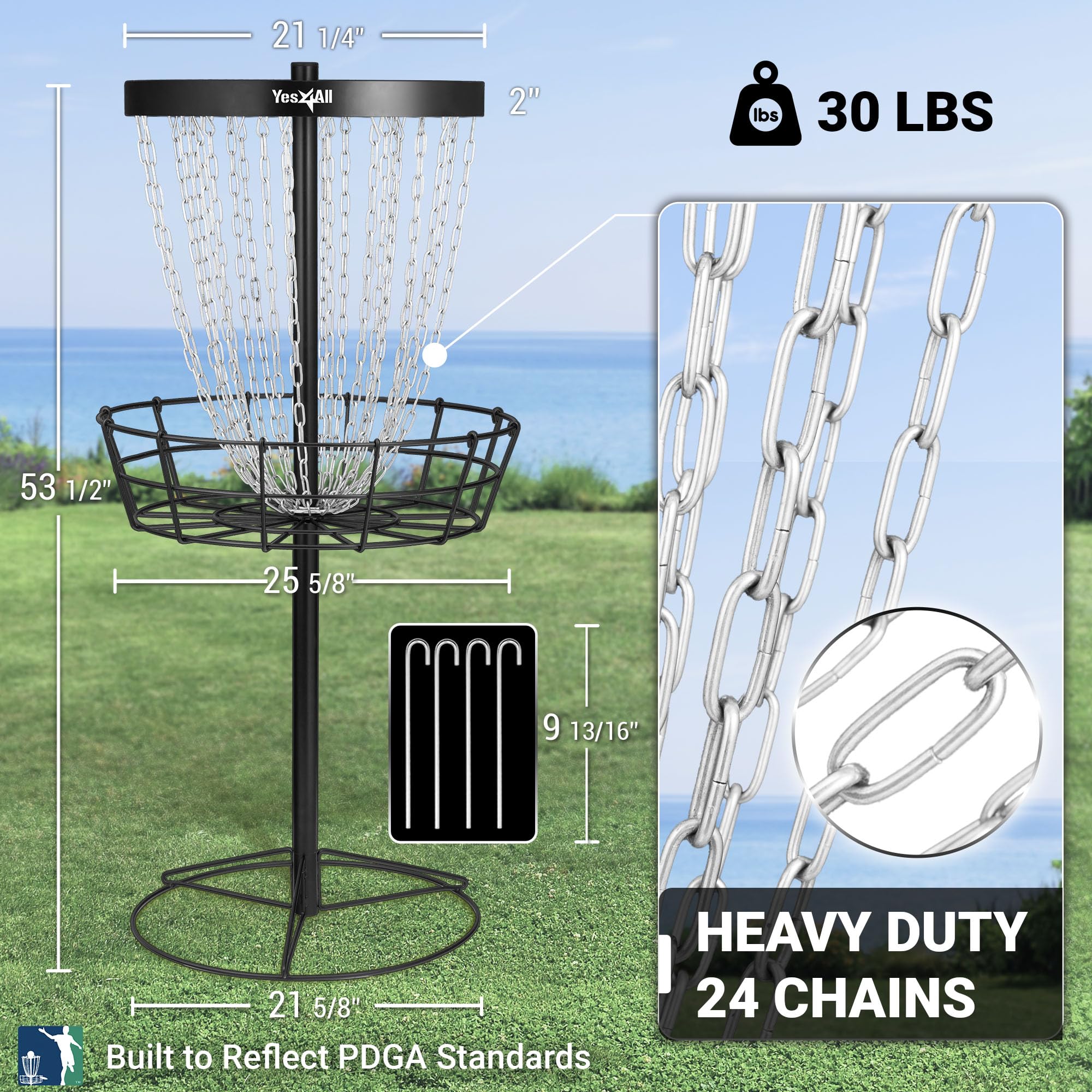 **Yes4All PRO Portable Disc Golf Basket - Heavy-Duty 24-Chain Frisbee Golf Target for Professionals | Durable & Portable Disc Golf Set for Backyard, Park & Tournament Training**