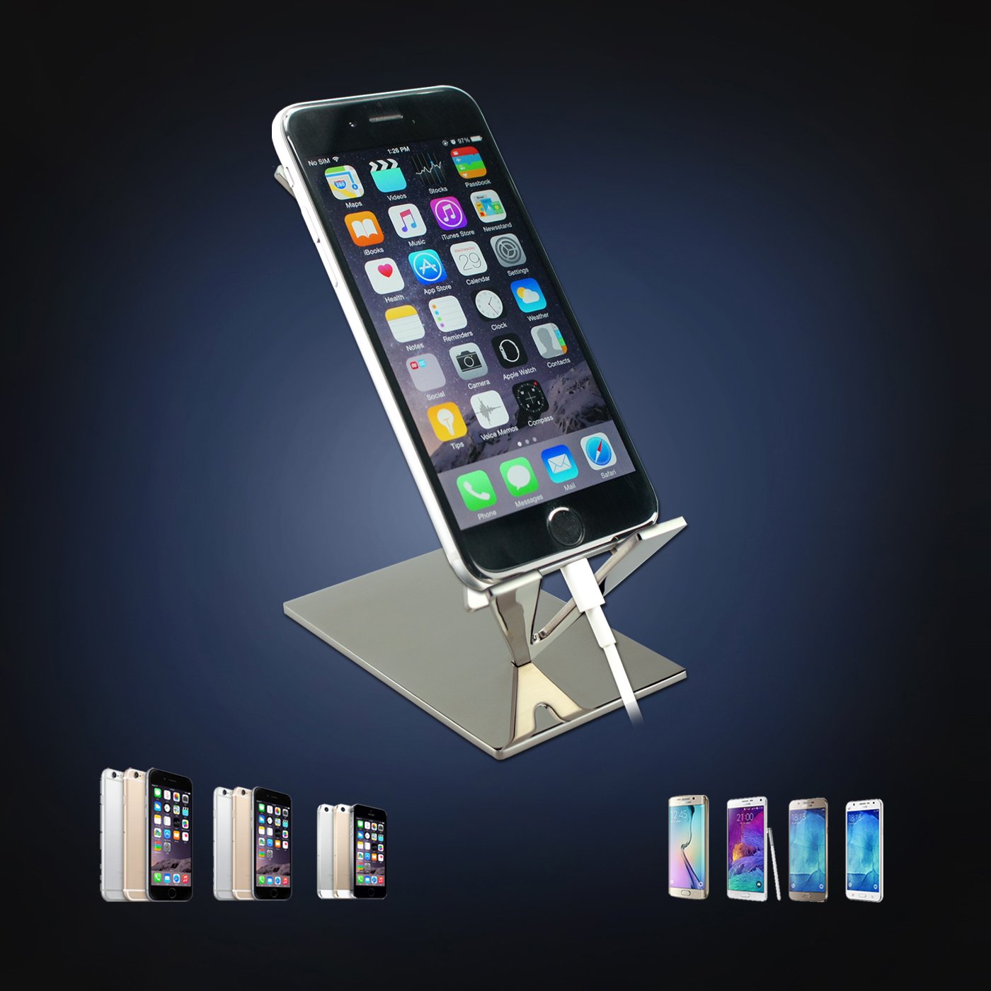 Modern Art Desk iPhone Stand Mr104 - Stainless Steel Mirror Polish (Patent Registered) - Compatible with iPhone, Google Pixel, Samsung Galaxy & iPad - Perfect for Typing, Video Calls & Office Use