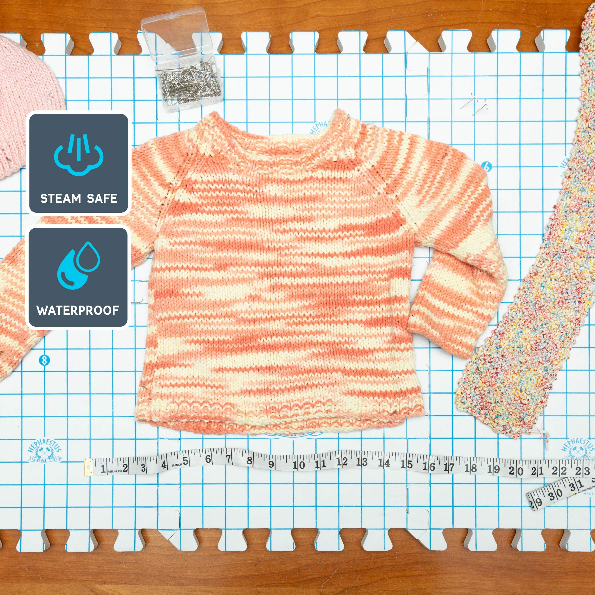 Crutello Extra Thick Knitting Blocking Mats - 9-Pack White Blocking Boards with Grids for Needlework & Crochet Projects | Includes Measuring Tape & 150 T-Pins | Perfect for Blocking Shawls, Sweaters & Handmade Fiber Arts