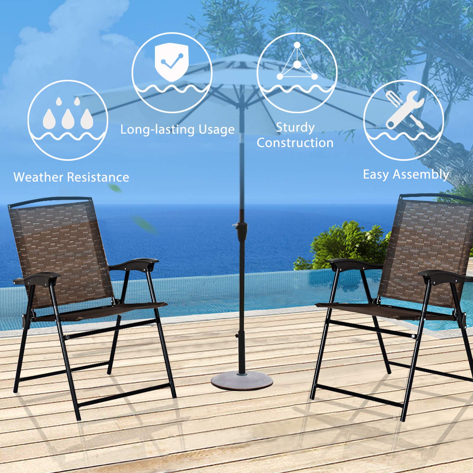 SAFSTAR 3-Piece Outdoor Bistro Set - Round Patio Dining Table with 2 Folding Chairs for Poolside, Balcony, Garden & Yard - 27.5
